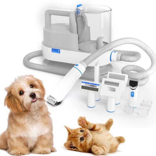 Dog Cat Grooming Kit & Vacuum Suction 99% Pet Hair-Professional Pet Grooming Vacuum Kit with 5 Grooming Shedding Tools,2.5L Dust Cup- Low Noise Clippers Trimmers for Dogs Cats and Other An