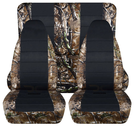T243-Designcovers Compatible with 2003-2006 Jeep wrangler LJ Camo 2door Seat Covers:Woods Camouflage and Black - Full Set Front&Rear Front&Rear