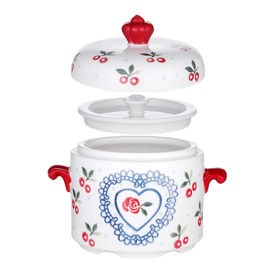 Pot Ceramic Clay Stew Cooking Small Steamer Casserole Lid Soup Bowl Home Cookware