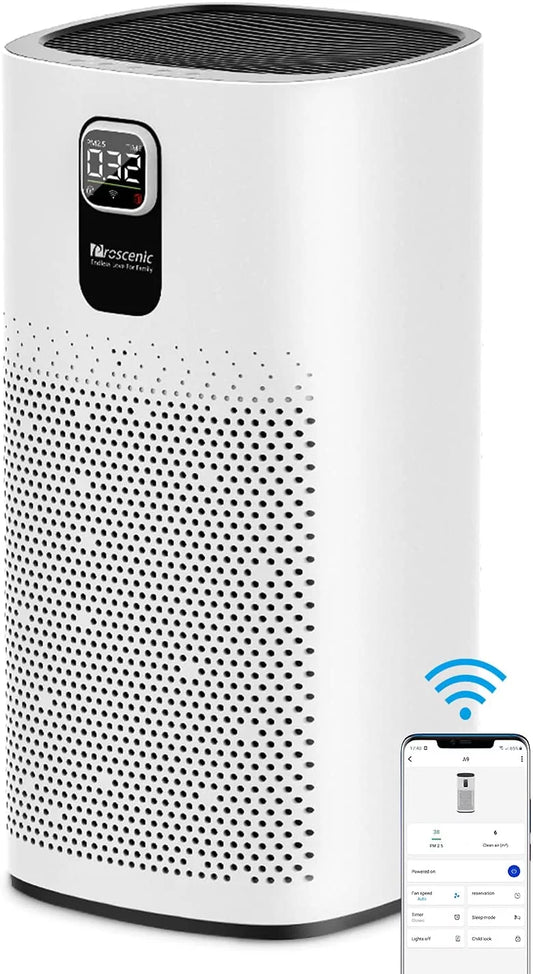 Proscenic Air Purifier, WiFi Connected Home Air Cleaner H13 True HEPA Filter Removes 99.97%, 25db Quiet Filtration System for Large Room or Office(up to 2,904 ft )