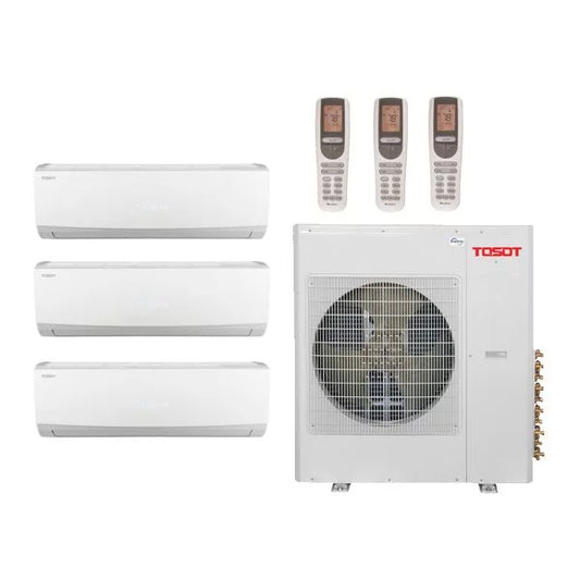 Tosot 33,000 Btu 21 Seer 3-Zone Ductless Mini Split Heat Pump System - 9K-9K-12K - TM30H4O - (2) TW09HQ2C2DI - TW12HQ2C2DI