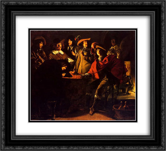 Le Nain brothers 2x Matted 22x20 Black Ornate Framed Art Print 'Smokers in an interior'