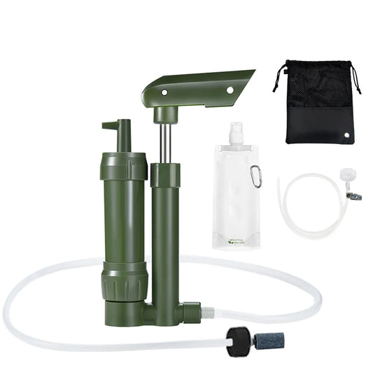 Dcenta Hand Pump Filter 3-Stage Camping Filtration System Survival Gear 0.01 Micron with 500ml Bag Storage Bag for Outdoor Camping Hiking Backpacking Adventure