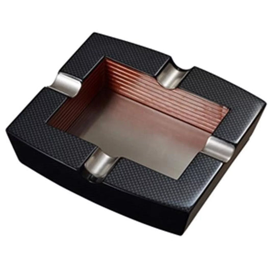 Visol VASH723 Normandy Carbon Fiber Patterned Square Wooden Cigar Ashtray