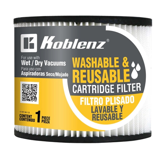 KOBLENZ Wet-Dry Vac Washable Cartridge Filter, 5 Gallon to 16 Gallon (45-1169-00-7)
