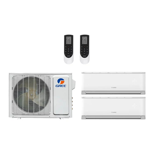 Gree 18,000 Btu 22 Seer 2-Zone Ductless Mini Split Heat Pump System - 9K-9K - MULTI18HP230V1CO - (2) LIVS09HP230V1BH