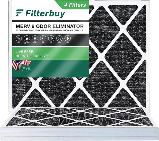 Filterbuy 18x25x1 MERV 8 Odor Eliminator Pleated HVAC AC Furnace Air Filters with Activated Carbon (4-Pack)