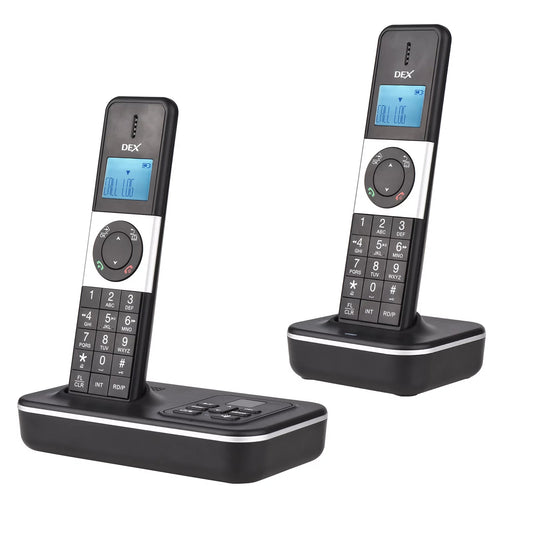 D1002 TAM-D 2-Handset with Answering Machine Caller Call Waiting 1.6 inch LCD 3 Lines Screen Display Rechargeable Batteries Support 16 Languages for Office Home Conference