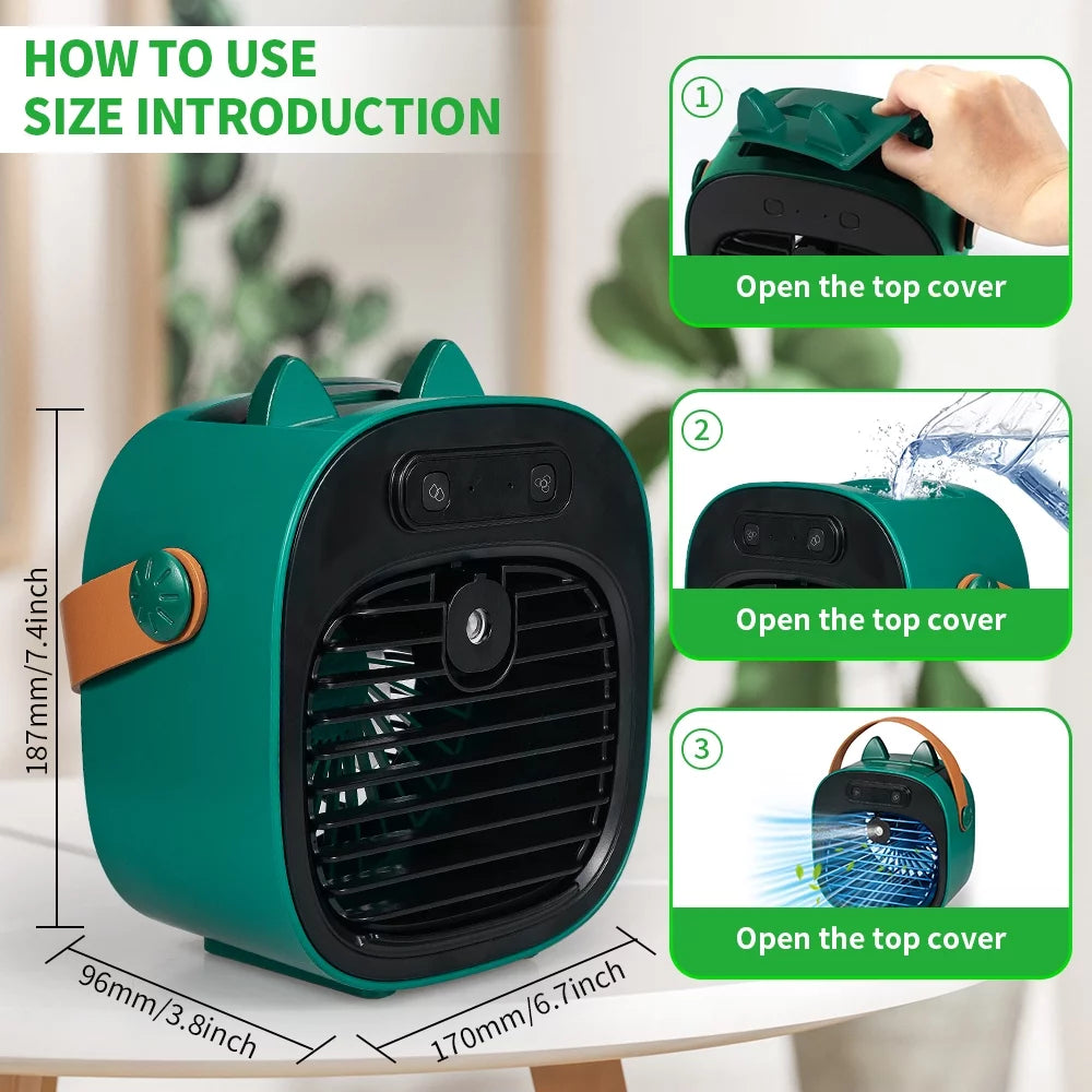 JahyShow Portable Air Conditioner Fan - USB Rechargeable, Green