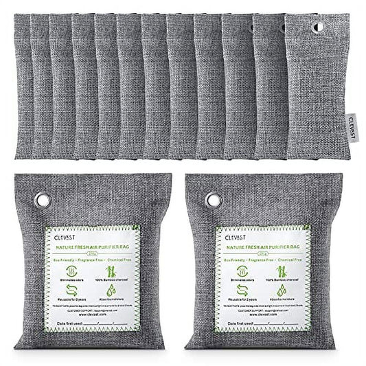 Clevast Bamboo Charcoal Air Purifying Bags 14 Packs Activated Natural Home Odor Absorber, Deodorizer and Moisture Eliminator. Purifier for Closet, Shoe, Large Room. Car Air freshener. Pet Safe.