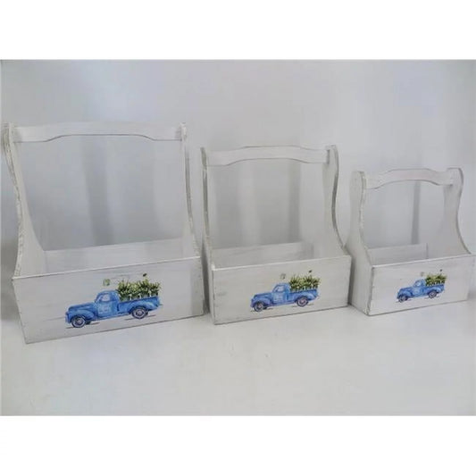 Tool Box Shape with Blue Truck Pattern Crates, Set of 3