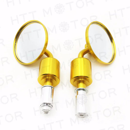 HTT- CNC Gold Rear View Handle Bar End Round Mirrors 1 25mm