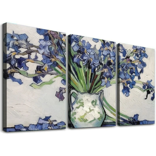 Nawypu  Canvas Print Wall Art for Living Room Van Gogh Irises Flowers Oil Painting Wall Art Room Decor for Office Home Bedroom Bathroom Kitchen 32x25 Inch with DIY 12''x16''X3 Panels