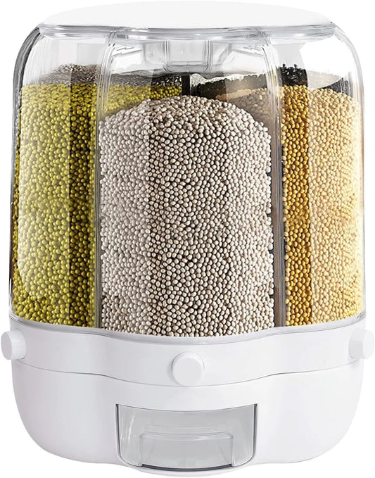 Rice and Grain Storage Container, 27LBS 360° Rotating Food Dispenser Measuring Cylinder with Lid Moisture Resistant Household, Airtight Storage of Black Rice, Yellow Rice and Other Small Beans