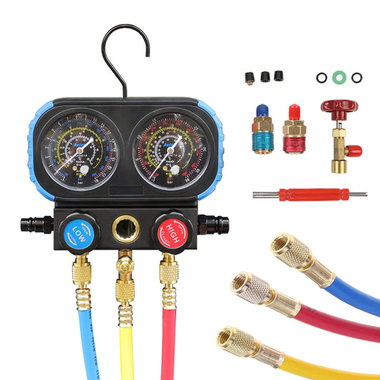 Autory Digital Manifold Gauge HVAC System Tester 3 Way AC Air Conditioning Refrigeration Set W/ Hose Quick Couple for HVAC for R134A R12 R404A Recharging and Maintenance
