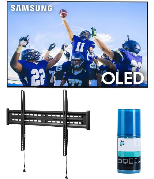 Samsung QN55S90CAFXZA 55 4K OLED Smart TV with AI Upscaling with a Walts FIXED-MOUNT-43-90 TV Mount for 43-90 Compatible TV's and Walts HDTV Screen Cleaner Kit (2023)