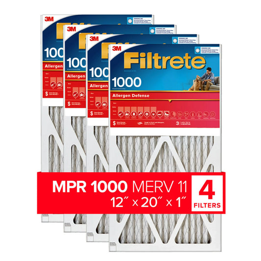 Filtrete 12x20x1 Air Filter, MPR 1000 MERV 11, Allergen Defense, 4 Filters