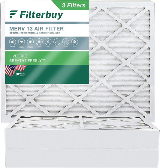 Filterbuy 12x18x4 MERV 13 Pleated HVAC AC Furnace Air Filters (3-Pack)