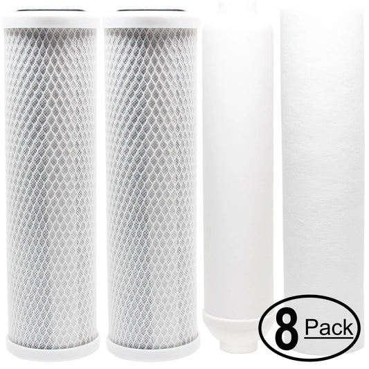 8-Pack Replacement for Filter Kit for Conqueror III or Gladiator III RO System - Includes Carbon Block Filters, PP Sediment Filter & Inline Filter Cartridge - Denali Pure Brand