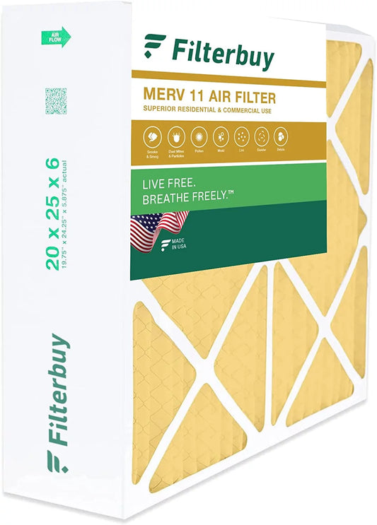 Filterbuy 20x25x6 MERV 11 Pleated HVAC AC Furnace Air Filters for Aprilaire Space-Gard 201/2200 / 2250 (1-Pack)