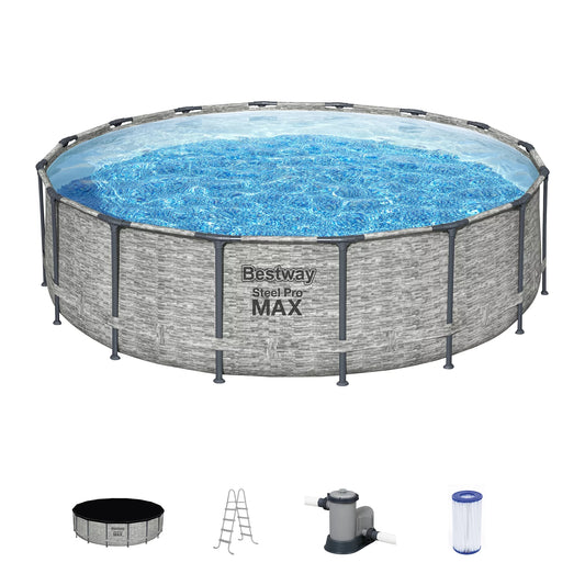 Bestway Steel Pro MAX 16 Foot Round Above Ground Pool Set w/ 3 Layer Liner