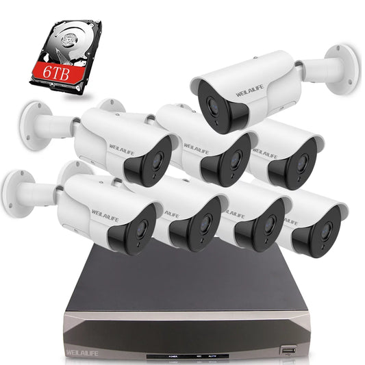 { FULL HD 5.0MP & Two-Way AUDIO } 8 pcs AI Detect POE Security Camera System, WEILAILIFE 8 Channel Outdoor Surveillance Video System,  IP67 Waterproof Cameras 6TB HDD