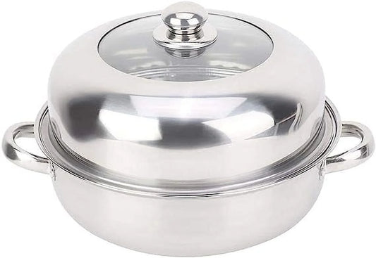Nvzi Stainless Steel Steamer Pot - 28CM Single Layer Stockpot Hotpot Food Steamer Pot Cookware with Steamer Insert and Glass Vented Lid for Household Cooking, Great Addition to Every Kitchen