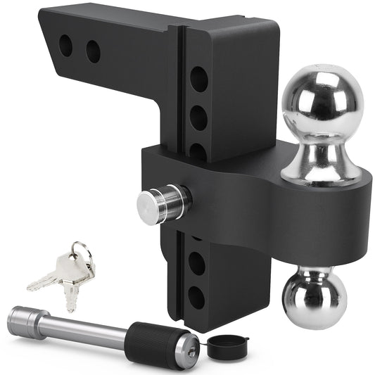 Ledkingdomus Adjustable Trailer Hitch Ball Mount w/Forged Aluminum Shank, 6'' Drop/Rise, Fits 2'' Receiver, 2 & 2-5/16 Combo Tow Balls with Double Pins and Locks, Black