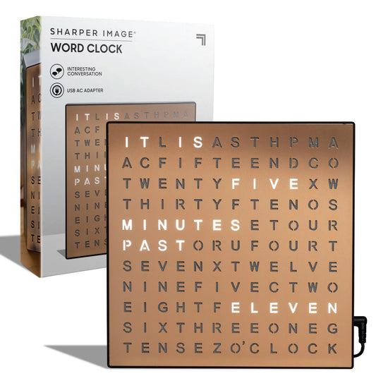 Sharper Image LED Light-up Word Clock, 7.75, Electronic Desk Clock, USB Cord & Power Adapter