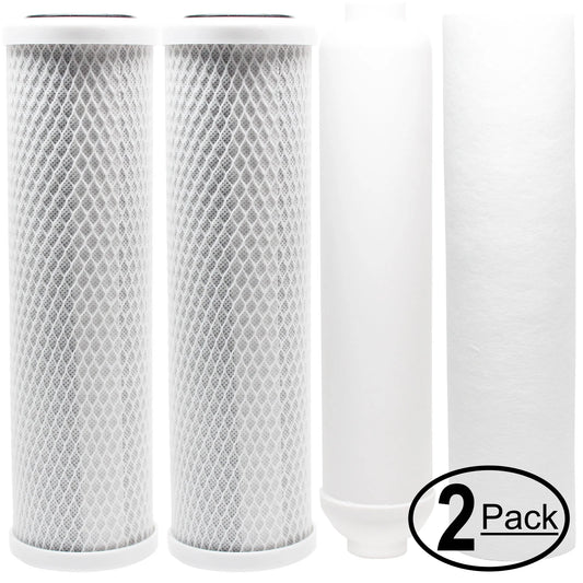 2-Pack Replacement for Filter Kit for H2O Distributors USRO5-60-QC-38-USA RO System - Includes Carbon Block Filters, PP Sediment Filter & Inline Filter Cartridge - Denali Pure Brand