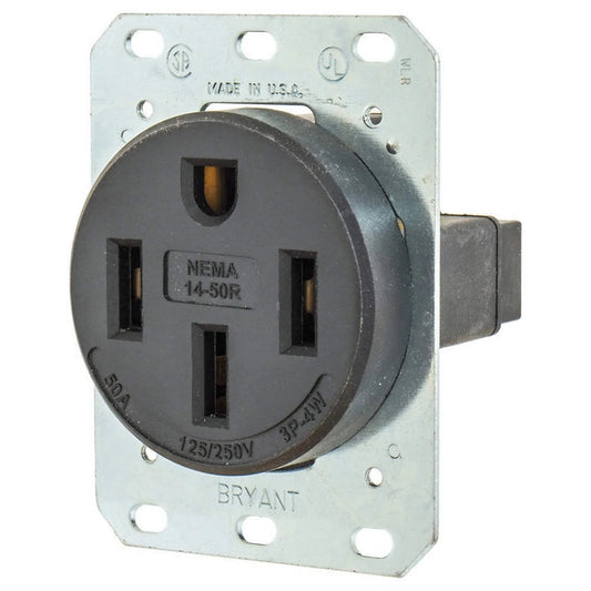 Bryant 9450FR Receptacle,Black,50A,3.0 HP,3 Poles