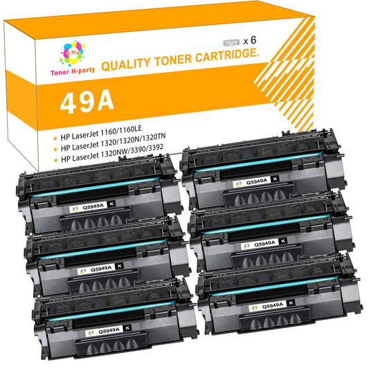Toner H-Party Q5949A 49A 49a toner Compatible Toner Cartridge for P2014 P2014n P2015 P2015d 1320 1320n 1320tn 1320nw Printer (Black，6 Pack，3000 Pages)