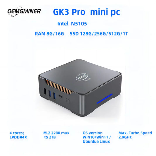 Official GK3 Pro GK3V Mini PC - Intel N5105, Windows 11, DDR4 8GB/256GB, 1000M LAN, BT4.2, VGA, 4K - Unleash Your Productivity and Gaming Experience with the Powerful GK3 Pro Mini Office Gaming PC