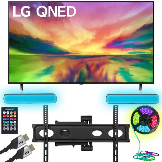 LG 50QNED80URA 50 inch 4K HDR Smart Mini-LED TV (2023) Bundle with Monster TV Full Motion Wall Mount for 32-70 with 6 Piece Sound Reactive Lighting Kit