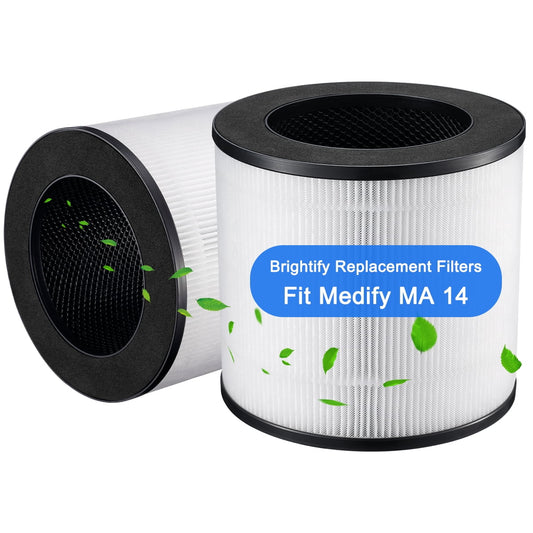 Brightify Replacements for Medify MA-14 Filter, 2 Packs H13 True hepa Air Filters Fit Medify Air Purifier MA-14W, MA-14B, 3 in 1 Filter with Pre-filter, H13 HEPA & Activated Carbon for 99.97% Removal