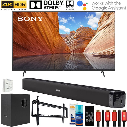 Sony KD50X80J 50-inch X80J 4K Ultra HD LED Smart TV (2021 Model) Bundle with Deco Gear Home Theater Soundbar with Subwoofer, Wall Mount Accessory Kit, 6FT 4K HDMI 2.0 Cables and More