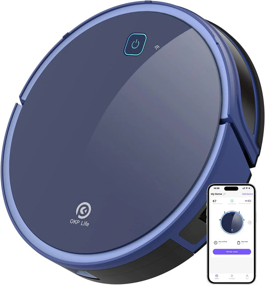 FJU K7 Robot Vacuum Cleaner, Strong Suction, 120Mins Runtime Robotic Vacuums, 4 Cleaning Modes, Works with /APP/WiFi, Automatic Vacuum Cleaner Robot for Hard Wood Floors and Low Pile Carpets