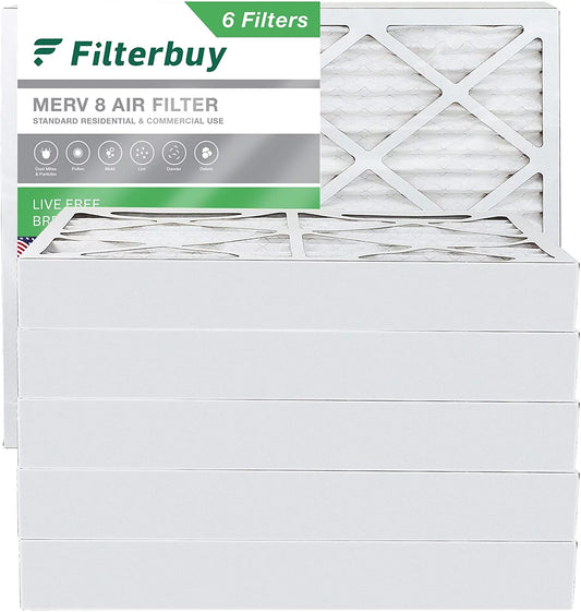 Filterbuy 20x24x4 MERV 8 Pleated HVAC AC Furnace Air Filters (6-Pack)