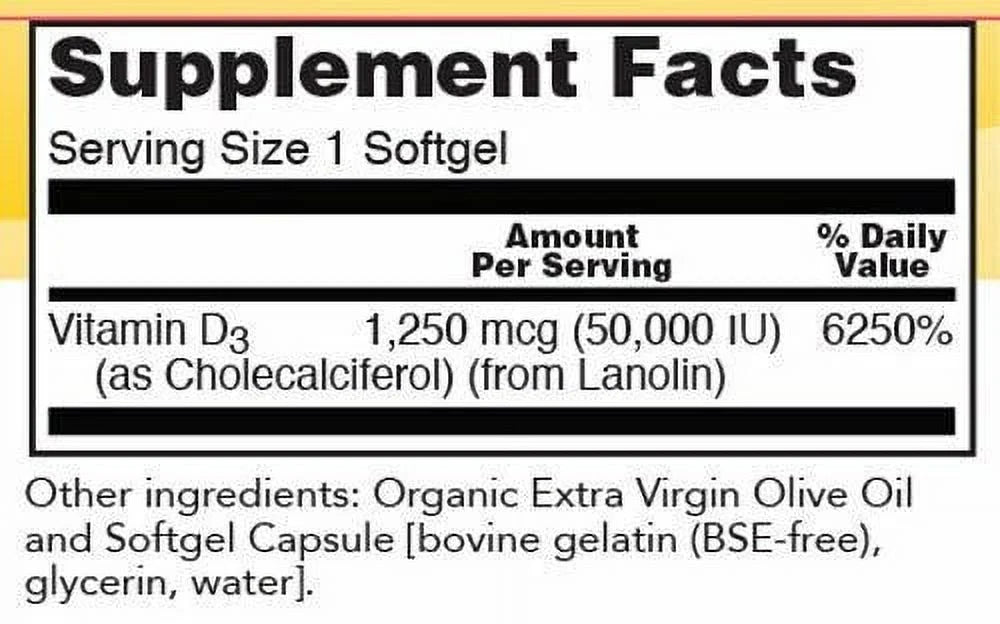 Vitamin D3 50000 IU from Lanolin 50 Softgels