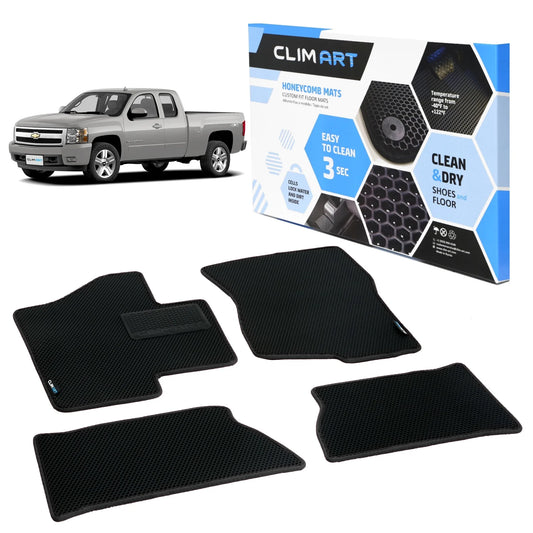CLIM ART WaterTrap Custom Fit Floor Mats for Chevrolet (Chevy) Silverado/for GMC Sierra 2007-2013 1500 Extended Cab, 1&2 Row, Car Mats Floor Liner,All-Weather,Car Accessories,Black/Black - FL011407004