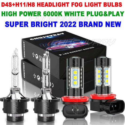 Compatible for 2008 2009 2010 Toyota Avalon D4S+H11 Hid LED Headligh Low Beam Fog Bulbs 4Pc