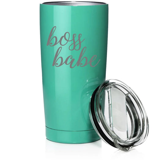 Smooth Body Tumbler Stainless Steel Vacuum Insulated Travel Mug Cup Gift Boss Babe (20 oz, Teal)
