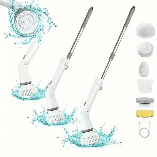 Electric Spin Scrubber, Power Shower Scrubber With Replaceable Brush Heads And Adjustable Extension Handle, Multifunctional Scrubber, 360 Cordless Cleaning Brush For Bathroom, Tub, Tile, Floor