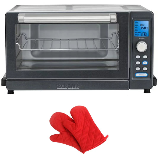 Cuisinart TOB-135NGT Deluxe Convection Toaster Oven Broiler, Granite Bundle with Deco Chef Pair of Red Heat Resistant Oven Mitt