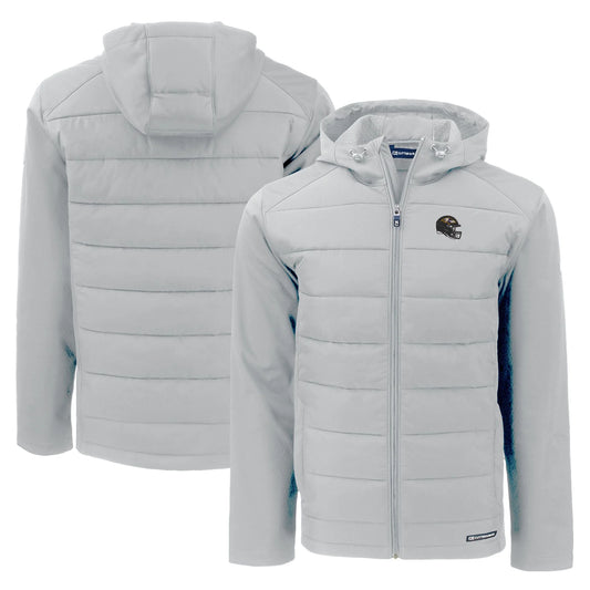 Men's Cutter & Buck Gray Baltimore Ravens Helmet Evoke Hybrid Eco Softshell Recycled Full-Zip Hoodie Jacket