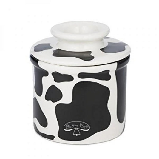 Butter Bell - The Original Butter Bell crock by L Tremain, a Countertop French Ceramic Butter Dish Keeper for Spreadable Butter, Cow Pattern, Black & White