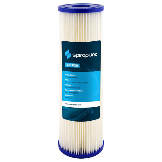 SpiroPure 10 x 2.5 Pleated Polyester Filter Cartridge, 30 Micron (24 Pack)