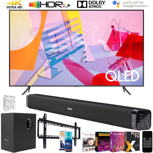 Samsung QN85Q60TAFXZA 85 inch Class Q60T QLED 4K UHD HDR Smart TV 2020 Bundle with 60W Soundbar+Subwoofer, Wall Mount, Surge Adapter, Screen Cleaner & TV Essentials (QN85Q60TA 85Q60TA 85Q60T 85Q60)