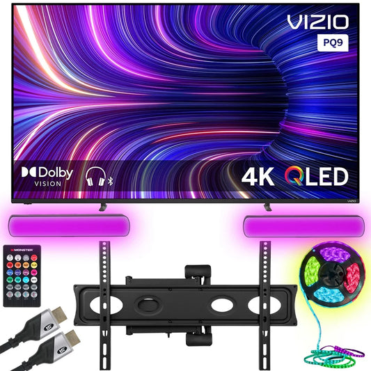 Restored Vizio P65Q9-J01 P-Series Q9-J01 65 inch Class HDR 4K UHD Smart QLED TV Bundle with Monster HDMI Cables Monster TV Wall Mount for 32-70 inch and Monster Lighting (Refurbished)