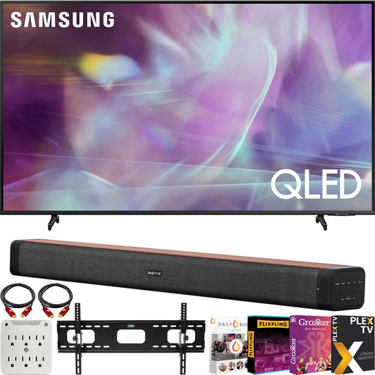 Samsung QN85Q60AA 85 Inch QLED 4K UHD Smart TV (2021) Bundle with Deco Home 60W 2.0 Channel Soundbar + 37-100 TV Wall Mount Bracket + Premiere Movies Streaming + 6-Outlet Surge Adapter
